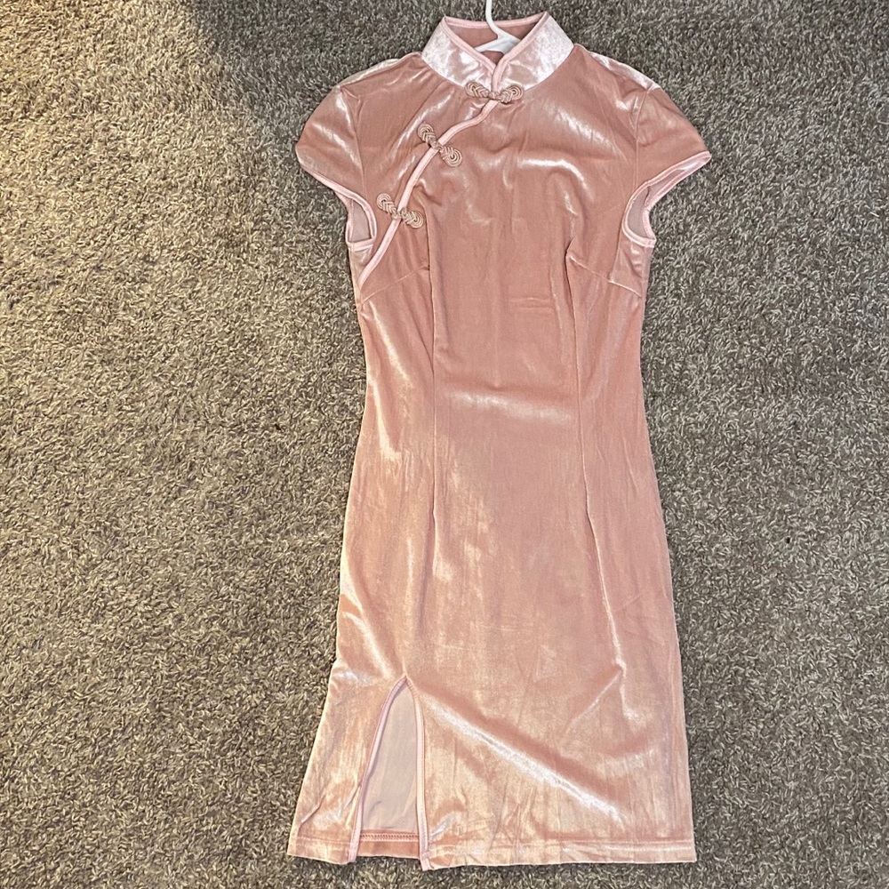 Blush Pink Velvet Slit Dress